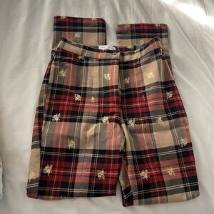 Urban Outfitters Red Plaid Pants with Gold Embroidery